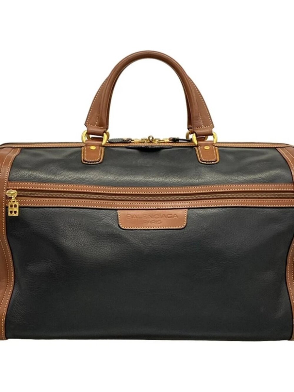 BALENCIAGA BB Black Brown Leather Boston Bag